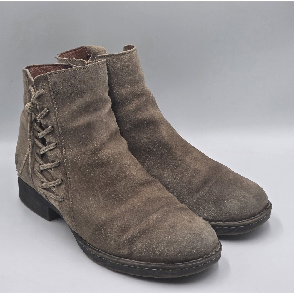 Born Bessie Mina F36417 Womens 10M Beige Suede Zip Ankle Booties Boots